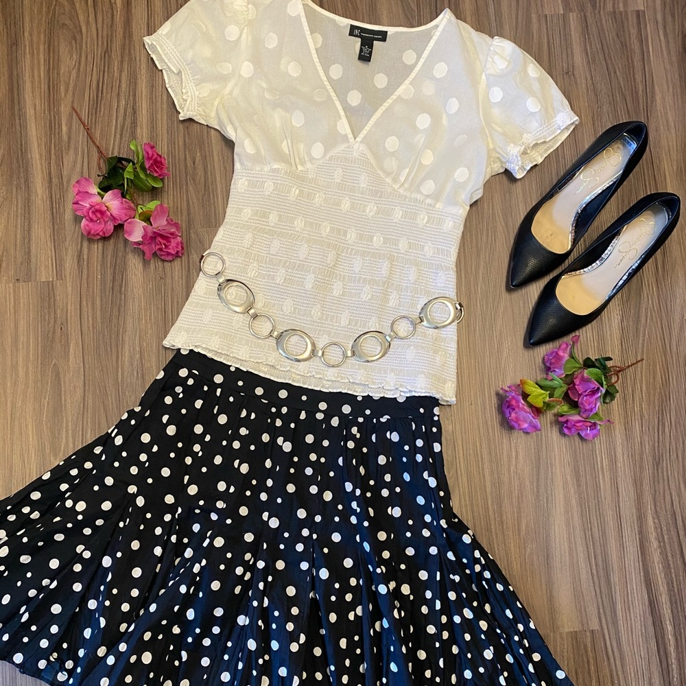 INC Polka Dotted Cotton Flared Skirt & Top Set